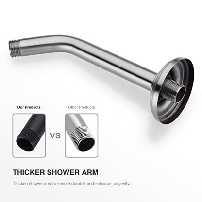 9 Inch Brushed Nickel Shower Arm and Flange Curved Head Pipe | Angled Stainless Steel Wall Mounted Extension Bathroom Gooseneck Shower Neck - color: Brushed Nickel, style: 9 inch