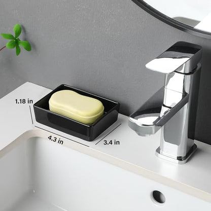 Black Rectangle Soap Dish - Modern Ceramic Hand Soap Holder Non-Slip Bar Soap Holder Soap Tray for Bathroom, Kitchen Sink, Shower, Countertop, Easy to Clean - color: Black