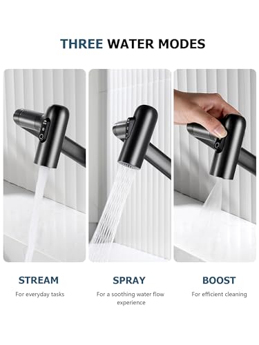 Rotatable Bathroom Faucet with Temperature Display in Fahrenheit (Batteries-Free), 3 Water Modes, Dark Grey, BF2204-2 - color: Gray
