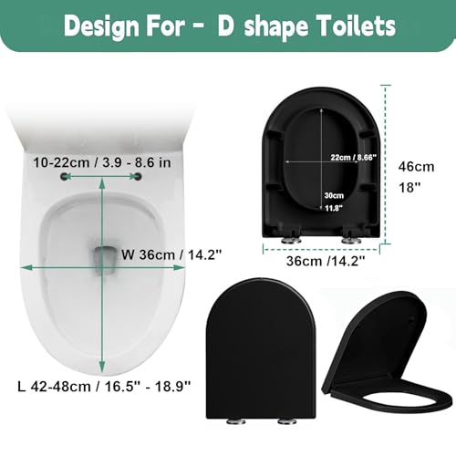 Toilet Seat QuickRelease One Button 360° Adjustable Hinge UF Material Easy Clean Modern White/Black Design for Bathroom Upgrade - color: Black