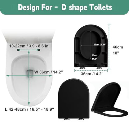 Toilet Seat QuickRelease One Button 360° Adjustable Hinge UF Material Easy Clean Modern White/Black Design for Bathroom Upgrade - color: Black