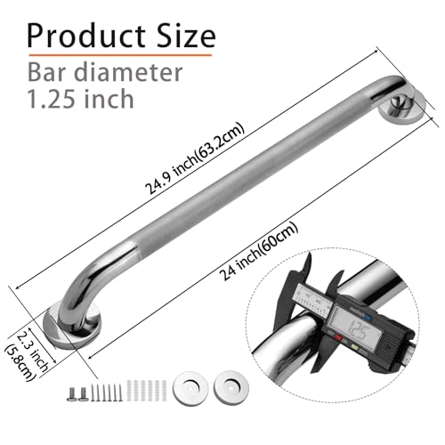 Rockgoya Shower Grab Bar, 2 Pack 24 Inch Bathroom Grab Bar, 304 Stainless Steel 1.25" Diameter Anti-Slip Handicap Grab Bar Support Shower Rail Senior Handrail Shower Safety Bar Handle - size: 24 Inch