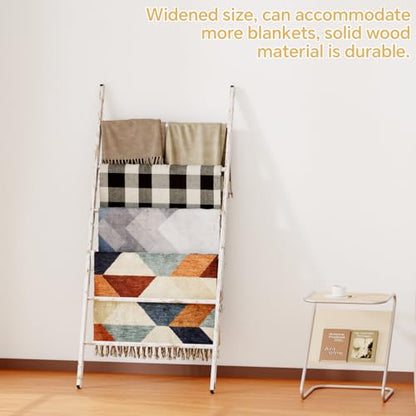 Delywh 6-Tier Wide Double Blanket Ladder Wood, Rustic Decorative Towel Rack for Big Blanket, Towel, Quilt, Clothes - Freestanding Blanket Holder Towel Ladder Decor Stand for Living Room, Bedroom