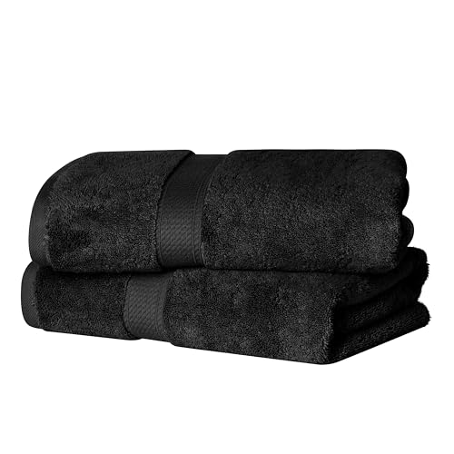 SUPERIOR Egyptian Cotton Plush & Absorbent, Bath Towel Set of 2, Black | Quick Dry, Soft Luxury Towel Set, Bath Essentials for Bathroom, Guest Bath, Spa, 2 Piece Bath, Madeline Towels - color: Black, size: ﻿Bath Towel 2-Pack