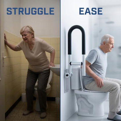 Toilet Safety Rail, 23.6 in Flip Up Foldable Wall Mount Grab Bar, Aluminum Alloy Bathroom Shower Assist Handrail with Anti-Slip Grip, Suitable for Elderly, Handicap, Pregnant & Post-Op Users