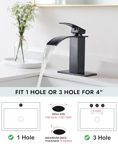 Midanya Waterfall Bathroom Faucet 1 Hole,Oil Rubbed Bronze | with 24” Hoses,Pop Up Drain,6” Deck Plate,for 1 or 3 Hole Vanity,Lavatory,RV,Single Handle Bathroom Sink Faucet,NSF Certified - color: Bronze
