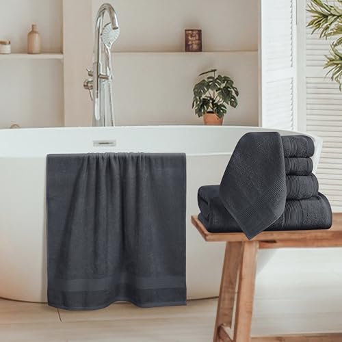 8 Piece Towel Set 100% Ring Spun Cotton, 2 Bath Towels 27x54, 2 Hand Towels 16x28 and 4 Washcloths 13x13 - Ultra Soft Highly Absorbent Machine Washable Hotel Spa Quality - Grey - color: Grey, size: 8 Piece Towel Set