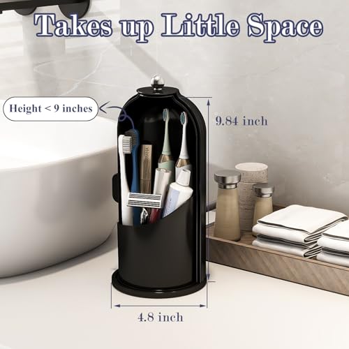 Toothbrush and Toothpaste Holders with Cover, Solid Black | Waterproof and Dustproof, 360° Rotating Base, Smooth Sliding Door, 3 Slots, for Bathroom Countertop - color: Solid Black