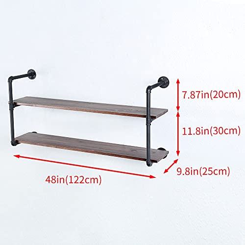 Industrial Pipe Shelves With Wood Planks,Rustic Pipe Shelving Wall Shelf | Metal Pipe Solid Pine Wood,Easy to Assemble,Wooden Board Thickness 0.78 In,For Bar Farmhouse Kitchen Office Bathroom,Bedroom - color: 2-layer, size: 48in