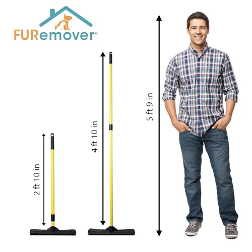 FURemover Pet Hair Removal Rubber Broom, 58" Telescopic Handle | Multi-Surface Rubber Broom with Built in Squeegee Edge, Sweeps up Fur, Hair, and Debris on Tile, Wood, Vinyl, and Carpet - size: 58" Telescopic Handle