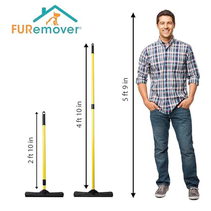 FURemover Pet Hair Removal Rubber Broom, 58" Telescopic Handle | Multi-Surface Rubber Broom with Built in Squeegee Edge, Sweeps up Fur, Hair, and Debris on Tile, Wood, Vinyl, and Carpet - size: 58" Telescopic Handle