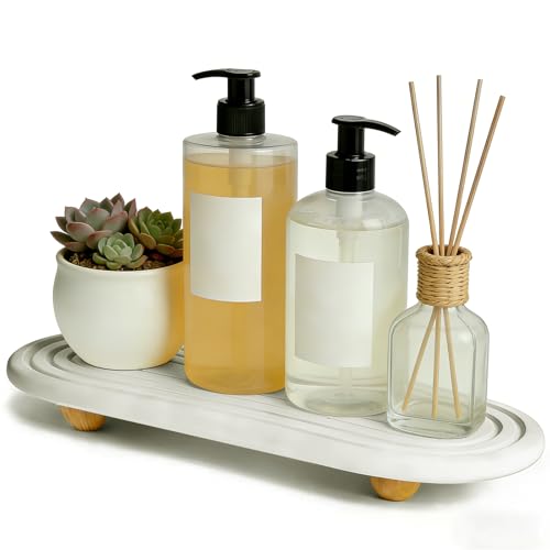 Instant Dry Sink Tray, Anti-Slip Stone Sink Caddy, Durable Kitchen Sink Organizer, Quick Dry Water Absorbing Stone Tray for Bathroom Counter, Stone Soap Tray - color: White Wooden Foot 4circles Large