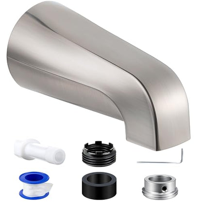 Dreyoo Tub Spout, Tub Faucet for Bathtub (Brushed Nickel,Without Diverter) | Bathroom Bathtub Faucet with Adapters, Hex Wrench, Universal Faucet for Bathtub Fits 1/2" Copper Pipe, 1/2" IPS and 3/11" IPS - color: Brushed Nickel, style: Without Diverter