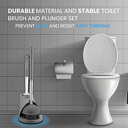 Toilet Brush & Plunger Set - Toilet Bowl Brush and Holder, Refillable Liquid Dispenser Brush - 2 in 1 Silicone Toilet Brush & Plunger Set for Bathroom