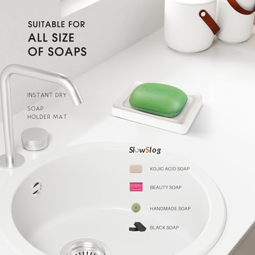 2 Pack Diatomite Soap Trays, Fast Drying Stone Soap Dishes, Soap Holders | Natural Diatomaceous Earth Stone Soap Holders, Quick-Dry Rectangular Soap Savers for Bath & Kitchen, White - color: White/Square, size: 2-Pack