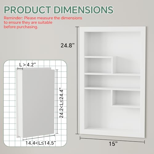 Stainless Steel Recessed Medicine Cabinet 14 * 24, Rust-proof Metal Wall Niche, In Wall Shower Niche Shelf Insert Replacement, Recessed Medicine Cabinets for Drywall, with 5 Compartments, White - color: White, size: 24''H * 14''W (5 Compartments)