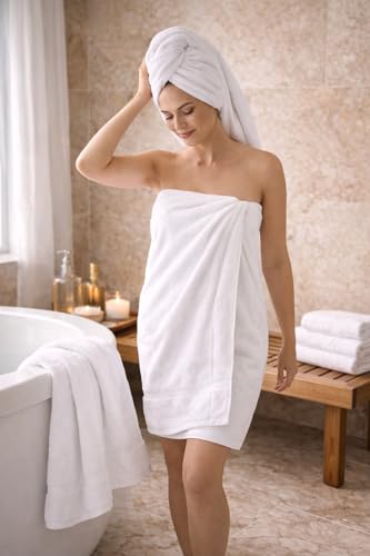 100% Egyptian Cotton Towel Set, 600 GSM, Double Twisted Yarns, Ultra Soft & Highly Absorbent Towels, Made in Egypt. (White, Single Set Cotton Towels) - color: White