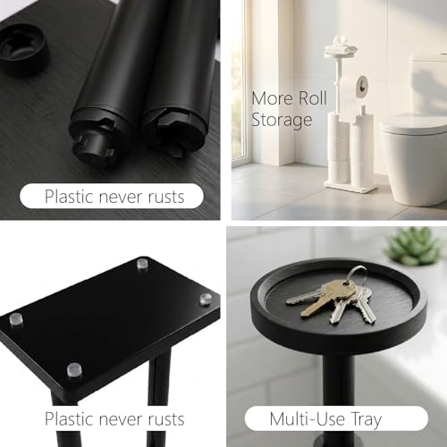 Toilet Paper Holders Free Standing, Holds up to 7 Rolls Toilet Paper Stand with Storage, Bathroom Toilet Paper Organizer with Top Shelf for Small Items, 1-Min Rotating-Lock Assembly, Black,L - color: Black