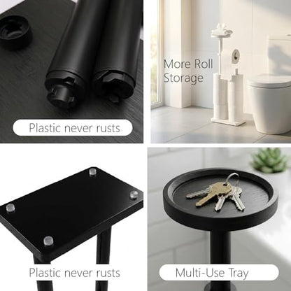 Toilet Paper Holders Free Standing, Holds up to 7 Rolls Toilet Paper Stand with Storage, Bathroom Toilet Paper Organizer with Top Shelf for Small Items, 1-Min Rotating-Lock Assembly, Black,L - color: Black