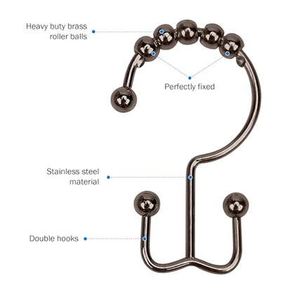 24er Pack Shower Curtain Hooks Rings, Rust Resistant Metal Double Glide Shower Hooks Rings for Bathroom Shower Rods Curtains, Stainless Steel Curtain Hooks (Brown) - color: Brown