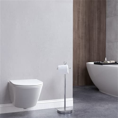ROLABAM Toilet Paper Holder Stand (with Reserve Function) Free Standing Toilet Paper Holder for Bathroom Total Height 24.4" with Crystal Finial, Chrome Finish - color: Polished Chrome