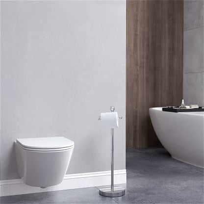 ROLABAM Toilet Paper Holder Stand (with Reserve Function) Free Standing Toilet Paper Holder for Bathroom Total Height 24.4" with Crystal Finial, Chrome Finish - color: Polished Chrome