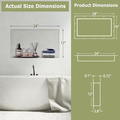 Suteck 16"x28" Shower Niche, Single Large Shelf Tile-Ready Storage Box | Large 24"x12" Inner Space | 100% Waterproof ABS | Over/Flush Mount, Vertical/Horizontal | Multi-Scene For Bathroom, Kitchen - size: 16x28"