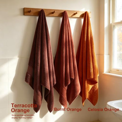 COZYART Bath Towel Set 6 PCS, Luxury 100% Turkish Cotton 650GSM Ultra Soft | Absorbent Quick Dry, OEKO‑Tex 100 Cert. Zero Twist Ring Spun Cotton, Plush Fluffy, Breathable Hotel Quality Bathroom Towels - color: Orange- Terracotta Orange