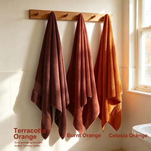 COZYART Bath Towel Set 6 PCS, Luxury 100% Turkish Cotton 650GSM Ultra Soft | Absorbent Quick Dry, OEKO‑Tex 100 Cert. Zero Twist Ring Spun Cotton, Plush Fluffy, Breathable Hotel Quality Bathroom Towels - color: Orange- Burnt Orange