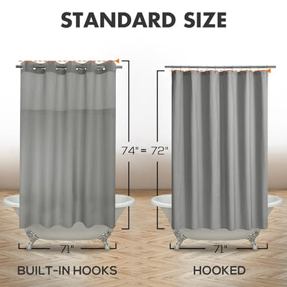 River Dream No Hook Shower Curtain with Snap-in Liner Set, Dark Gray, 71x74 | Snap on/off Waterproof PEVA Liner, See Through Top Window, Slub Textured, Hotel Style Shower Curtain Set, Standard Size - color: Dark Gray, size: 71"W x 74"L (Pack of 1)