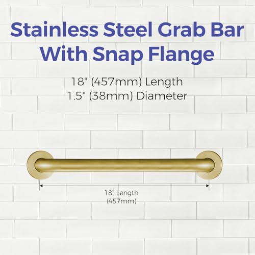 Stardrix 18-Inch ADA Compliant Grab Bar, 1.5" Diameter, Concealed Mounting Flanges, Handicap Friendly, Commercial & Residential Bathrooms, Brushed Gold Stainless Steel - color: Brushed Gold, size: 18"