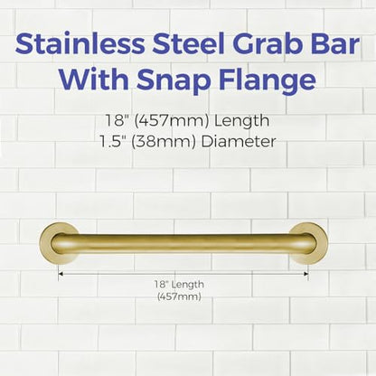 Stardrix 18-Inch ADA Compliant Grab Bar, 1.5" Diameter, Concealed Mounting Flanges, Handicap Friendly, Commercial & Residential Bathrooms, Brushed Gold Stainless Steel - color: Brushed Gold, size: 18"