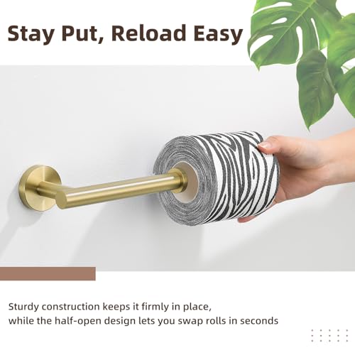 Toilet Paper Holder, Brushed Gold, 304 Stainless Steel | Right-Open Arm, Easy Roll Replacement, Raised End Guard, Fits Regular, Large & Mega Rolls, Small Bathroom & Half Bath Use - color: Brushed Gold