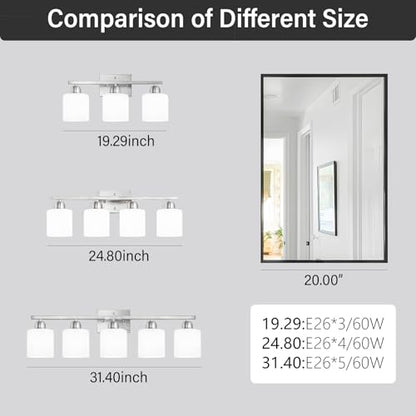 Brushed Nickel Bathroom Light Fixture, Anti-Rust Finish 3 Light Vanity Lights for Bathroom, Bath Lights with Milky White Frosted Glass Shades, E26 Socket - color: Nickel & Milky White Glass, size: 3-Light