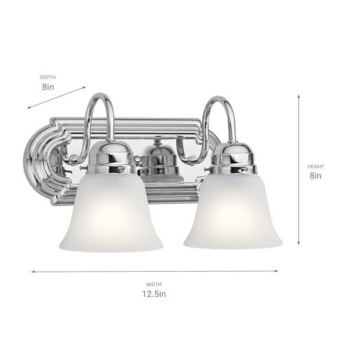 Kichler 12.25" 2-Light Vanity Bath Light in Chrome, Modern Bathroom Light with Clear Satin Etched Glass, (12,25" W x 8" H), 5336CHS - color: Chrome, size: 12.25"