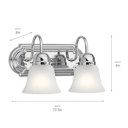 Kichler 12.25" 2-Light Vanity Bath Light in Chrome, Modern Bathroom Light with Clear Satin Etched Glass, (12,25" W x 8" H), 5336CHS - color: Chrome, size: 12.25"