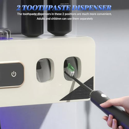 Smart Cleaning Toothbrush Holder, Smart Drying & Cleaning Bathroom Toothbrush Holder with 2 Toothpaste Dispensers, Wall Mounted Organizer for Electric/Manual Toothbrushes with 3 Cups 6 Slots (Beige) - color: Beige