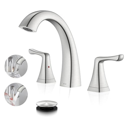 Bathroom Faucets for Sink 3 Hole, Brushed Nickel 2 Handle Widespread | Bathroom Vanity Faucet with Pop Up Drain & Supply Lines, Lead-Free cUPC & NSF Certified, 8 Inch Faucet for Vanity RV Sink - color: Brushed Nickel