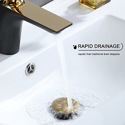 Bathroom Sink Drain, Pop Up Drain Stopper with Overflow, Lavatory Vanity Vessel Sink Drain Assembly, Brushed Gold - color: Brushed Gold