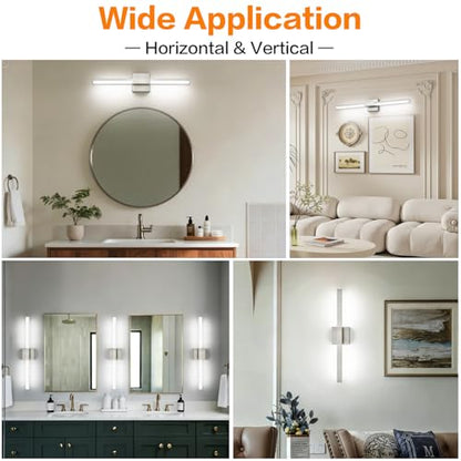 SOLFART Bathroom Lights Over Mirror, 24 Inch Brushed Nickel LED Vanity Light, 5CCT Dimmable, Built-in Dimmer, 4-Way Adjustable, ETL IP44 - color: Brushed Nickel-5CCT, 5-Step Brightness Control, size: 24 inch