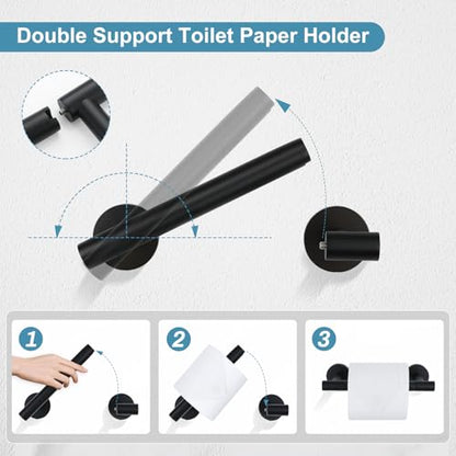 TQKAG 8-Pieces Bathroom Hardware Set Matte Black SUS304 Stainless Steel Bath Towel Bar Set 23.6 Inch Round Bathroom Accessories Kit Wall Mounted - color: Matte Black, size: 8-Pieces Set