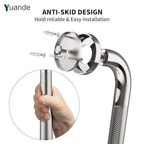 12 Inch Anti Slip Shower Grab Bar,YuanDe Polished Chrome Bath Grab Bar | Stainless Steel Knurled Bathroom Safety Rail,Shower Handrail Support, Handicap Elderly Balance Assist Handles-1" Diameter - color: Chrome, size: 12inch-2Pack