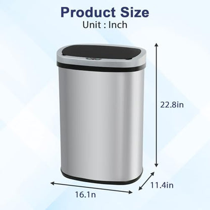 Kitchen Trash Can 13 Gallon Touchless Trash Bin with Lid,Stainless Steel | Automatic Motion Sensor Bathroom 50 Liter Trash Can ,Garbage Can Waterproof Garbage Bin Wastebasket for Toilet,Bedroom - color: Stainless Steel