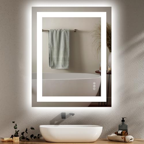 Hivone 24"X30" LED Bathroom Mirror with Lights, Anti-Fog, Dimmable, Backlit + Front Lit, Smart Bathroom Vanity Mirror, Memory Function, Shatterproof, Tempered Glass (Horizontal/Vertical) - size: 24"L x 30"W