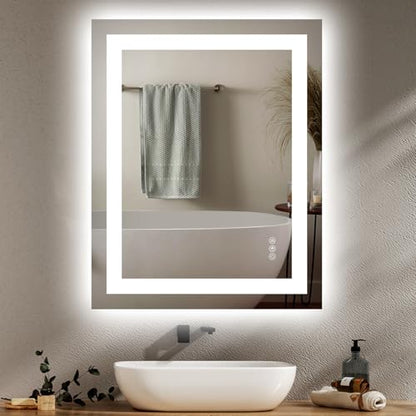 Hivone 24"X30" LED Bathroom Mirror with Lights, Anti-Fog, Dimmable, Backlit + Front Lit, Smart Bathroom Vanity Mirror, Memory Function, Shatterproof, Tempered Glass (Horizontal/Vertical) - size: 24"L x 30"W