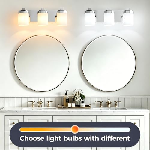 17 Inchs Bathroom Vanity Light, 3-Light Chrome Bathroom Light Fixtures Over Mirror, Bathroom Light Shower Lamp with Milky White Square Glass Shade, Modern Farmhouse Lighting Fixtures - color: Chrome, size: 17 Inch : 3-lights