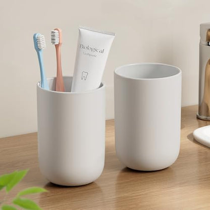 MOPMS 13oz Bathroom Tumbler 2PC, Unbreakable Plastic Cup, Grey | Unbreakable 380ml plastic bathroom tumbler with non-slip grip. Durable, reusable toothbrush cup for home and travel. - color: Grey-2pcs