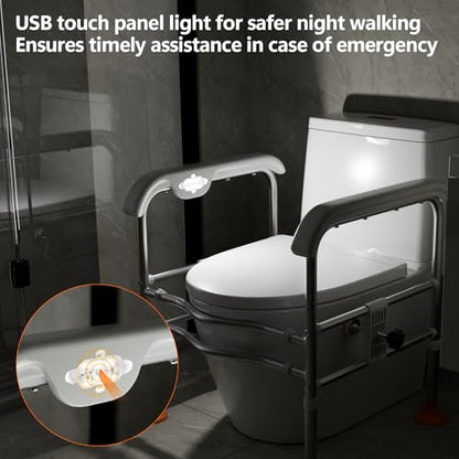 SPECILITE Toilet Safety Rails for Seniors (665lbs) with Emergency Alert | Heavy Duty Adjustable Frame with LED Light & Call Bell, Stable Stand-Up Support Fits Most Toilets for Disabled & Pregnant - size: Toilet Rails - Bell