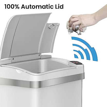 iTouchless 2.5 Gal Nursery Waste Bin | Touchless Sensor Trash Can | White | Wave-Open Lid Needs No Touch | Whisper-Quiet Close | Crisp Finish Suits Light Cabinetry | Fresh Scent Cartridge Included - color: Matte White