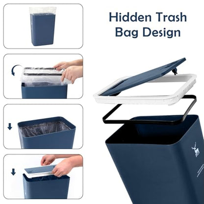 XPIY Trash Can with Lid, 2 Pack 4 Gallons/15 Liters Garbage Can with Press Top, Small Trash Can Dog Proof, Plastic Trash Bin, Waste Basket for Bathroom|Kitchen|Bedroom|Office (2, Blue) - color: Blue